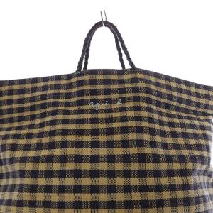 agnes b. ラフィア チェック トートバッグ ハンドバッグ 茶色 ブラウン /SR10