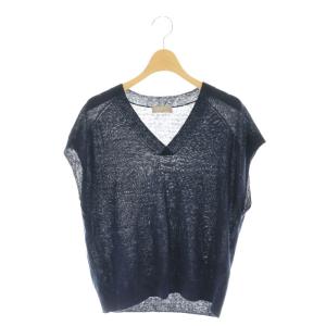 22SS LINEN SILK ニットベスト プルオーバー リネン シルク混 2 紺 ネイビー