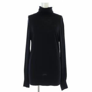ニット カットソー 長袖 タートルネック ウール 黒 ブラック