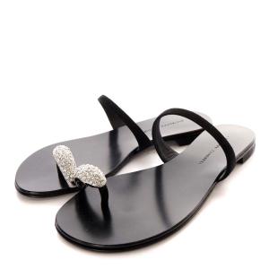 ビジューデザインレザーサンダル トング フラット 34 21cm 黒 ブラック