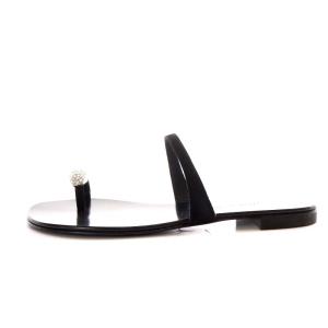 GIUSEPPE ZANOTTI ビジューデザインレザーサンダル トング フラット 34 21cm 黒 ブラック