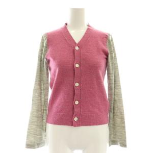 AD2013 バイカラー 切替カーディガン ニット 長袖 Vネック XS ピンク 杢グレー RL-T005
