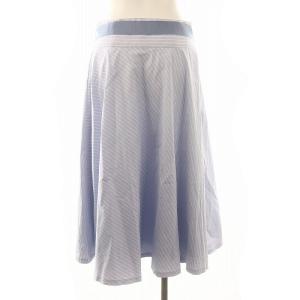 M'S GRACY 22年製 フレアスカート ロング ストライプ リボンベルト付き 40 水色 白 ライトブルー ホワイト