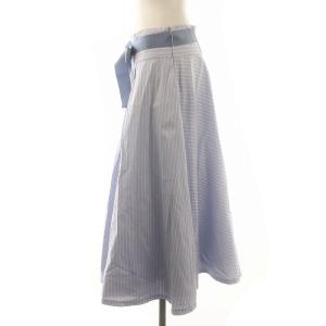 M'S GRACY 22年製 フレアスカート ロング ストライプ リボンベルト付き 40 水色 白 ライトブルー ホワイト
