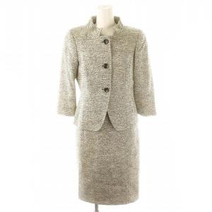 セットアップ ワンピース 半袖 ミモレ ロング ジャケット アウター ツイード 32 オフホワイト グレー