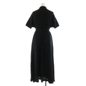 LACOSTE 鹿の子地マキシ丈ドレス ポロワンピース ロング 半袖 ベルト付 ロゴワッペン 36 黒 ブラック
