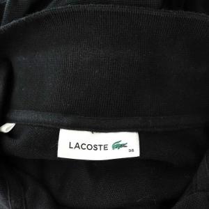 LACOSTE 鹿の子地マキシ丈ドレス ポロワンピース ロング 半袖 ベルト付 ロゴワッペン 36 黒 ブラック