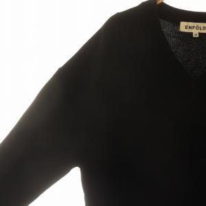 ENFOLD Vネックニット セーター 長袖 チュニック丈 ウール 38 黒 ブラック