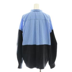 ENFOLD 23AW SHIRT×KNIT PULLOVER ドッキング ニット シャツ カットソー ストライプ 長袖 38 水色 チャコールグレー