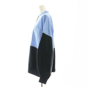 ENFOLD 23AW SHIRT×KNIT PULLOVER ドッキング ニット シャツ カットソー ストライプ 長袖 38 水色 チャコールグレー