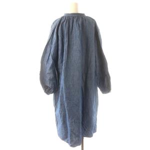 HAVERSACK フレンチワークワンピース シャンブレー 長袖 ロング丈 コットン リネン混 1 S 青 ブルー