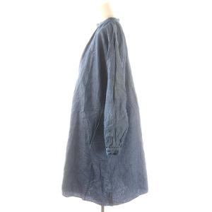 HAVERSACK フレンチワークワンピース シャンブレー 長袖 ロング丈 コットン リネン混 1 S 青 ブルー