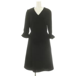 V-NECK DRESS ドレス ワンピース ロング 七分袖 八分袖 36 黒 ブラック