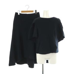 セットアップ 上下 トップス カットソー 五分袖 フレアスカート ロング 38 紺 ネイビー