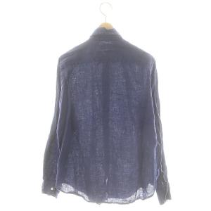 RALPH LAUREN シャツ 長袖 ポニー刺繍 ボタンダウン リネン M 紺 ネイビー