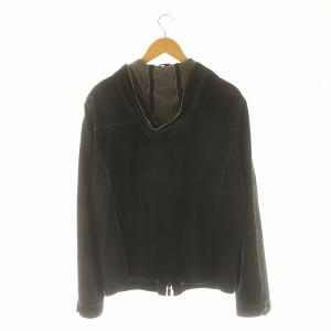 ARMANI COLLEZIONI ラムレザーWジップフードブルゾン フード付き フルジップ 深緑