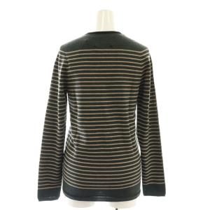 YURI PARK ウールボーダーニット セーター 長袖 Vネック 38 深緑 ダークグリーン グレージュ