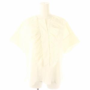 フロントフリルハーフスリーブブラウス プルオーバー 半袖 2 白 ホワイト /HK OS SH