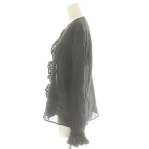 ISABEL MARANT リネン刺繍フリルブラウス 長袖 フロントボタン F 黒 ブラック