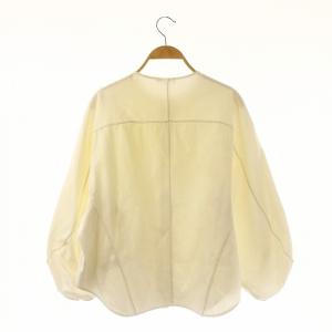 BLAMINK コットンリネン前開きカーブスリーブブラウス 長袖 チュニック丈 ノーカラー 38 アイボリー