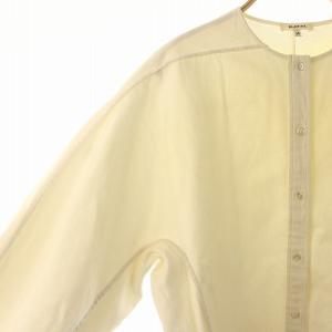 BLAMINK コットンリネン前開きカーブスリーブブラウス 長袖 チュニック丈 ノーカラー 38 アイボリー