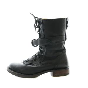 WJENA レースアップブーツ レザー ムートン US7 24cm 黒 ブラック F8913F