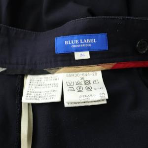 BLUE LABEL CRESTBRIDGE タック ワイドパンツ ハイウエスト ストレッチ 36 紺 ネイビー