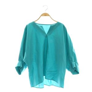 22SS クリスピークロスギャザースリーブブラウス 長袖 ドルマンスリーブ スキッパー プルオーバー 38 ブルーグリーン