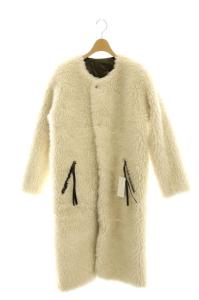 CASA FLINE リサイクルポリウールリバーシブルコート ノーカラー キルティング ボア F カーキ 白 ホワイト