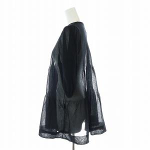 UNITED ARROWS シアー ティアード パフスリーブニット カットソー 五分袖 シースルー F 黒 ブラック 1518-199-1772