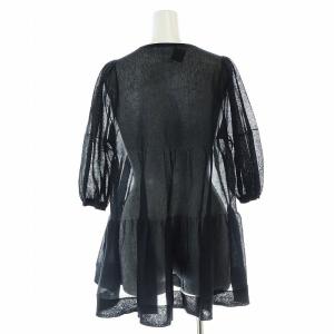UNITED ARROWS シアー ティアード パフスリーブニット カットソー 五分袖 シースルー F 黒 ブラック 1518-199-1772