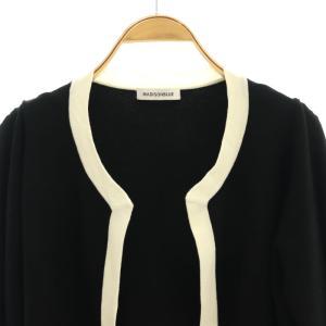 MADISONBLUE 23AW NO COLLAR SHORT JK ノーカラージャケット バイカラー ニット 01 S 黒 ブラック 白 ホワイト