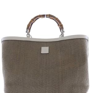 GUCCI ストロー レザー バンブーハンドバッグ ブラウン ホワイト 311175