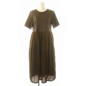 スロウ SLOW 24SS コットンローンウェーブバルーンワンピース ロング 半袖 44 チャコールブラウン カーキブラウン
