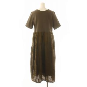23区 スロウ SLOW 24SS コットンローンウェーブバルーンワンピース ロング 半袖 44 チャコールブラウン カーキブラウン