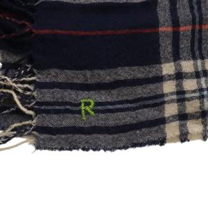 45rpm ストール タータンチェック フリンジ 紺 ネイビー