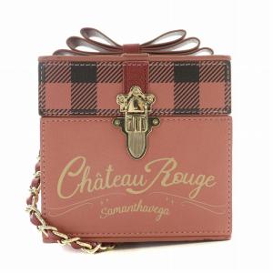 リボンBOX風ショルダーバッグ スクエア ターンロック式 チェーン チェック柄 フェイクレザー F ピンク