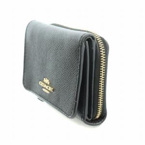 COACH スモールトライフォールドウォレット 三つ折り財布 コンパクト レザー ロゴ 黒 ブラック F37968