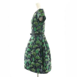 M'S GRACY 花刺繍 ワンピース 膝丈 半袖 38 黒 緑 ブラック グリーン