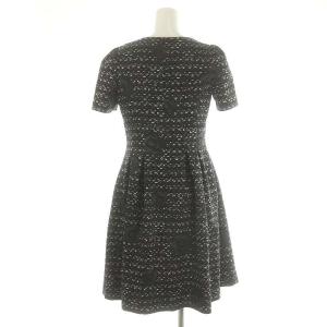 M'S GRACY カメリアプリント リボンワンピース ひざ丈 半袖 36 黒 ブラック