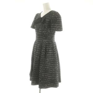 M'S GRACY カメリアプリント リボンワンピース ひざ丈 半袖 36 黒 ブラック