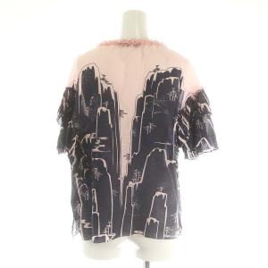 VIVIENNE TAM フリル 総柄 半袖 カットソー 半袖 プルオーバー コットン 40 L ピンク 紺 ネイビー /YQ OS