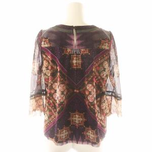 VIVIENNE TAM ブラウス カットソー プルオーバー パワーネット 総柄 七分袖 メシュ切替 38 紫 マルチカラー