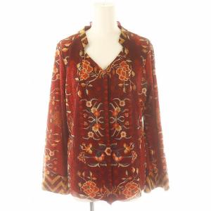 パワーネット総柄 カーディガン 長袖 比翼ボタン 40 赤 マルチカラー