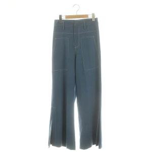 サイドスリット ステッチ パンツ ボトムス ジップフライ 40 L 青 ブルー