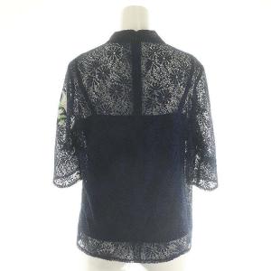 VIVIENNE TAM スパンコール 刺繍 レース トップス ブラウス 五分袖 プルオーバー 40 紺 ネイビー マルチカラー