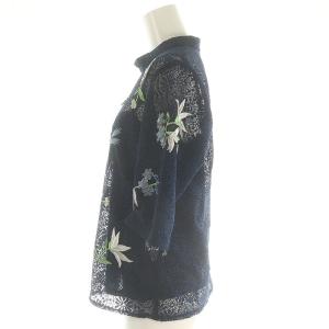 VIVIENNE TAM スパンコール 刺繍 レース トップス ブラウス 五分袖 プルオーバー 40 紺 ネイビー マルチカラー