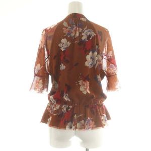 VIVIENNE TAM ブラウス パワーネット ギャザー キーホールネック 半袖 フラワー 花柄 総柄 40 L 茶 ブラウン