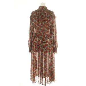 VIVIENNE TAM 花柄 ギャザー シャツワンピース ロング フリル 長袖 40 赤 茶 緑 /HK OS