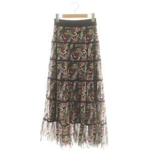 鳳凰 ロングスカート フレアースカート 総柄 38 黒 ブラック マルチカラー /DF OS